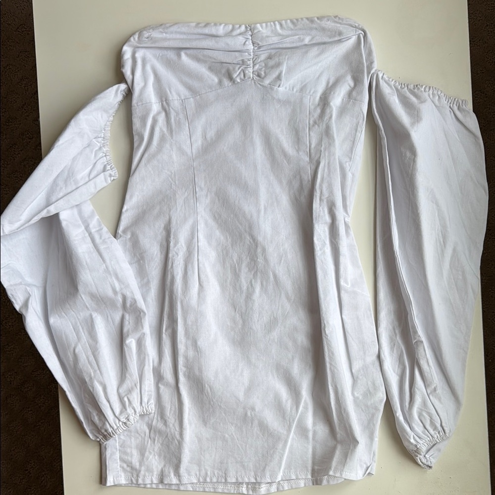 PrettyLittleThing White Off-Shoulder Puff Sleeve Mini Dress